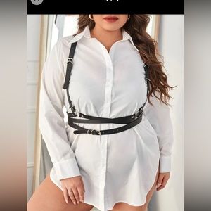 Shein curve 1XL white dress shirt dress with harness belt.NWOT